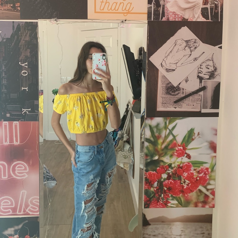 Yellow floral off the shoulder top